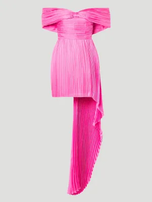 Off-Shoulder Plissé Silk Charmeuse Mini Dress