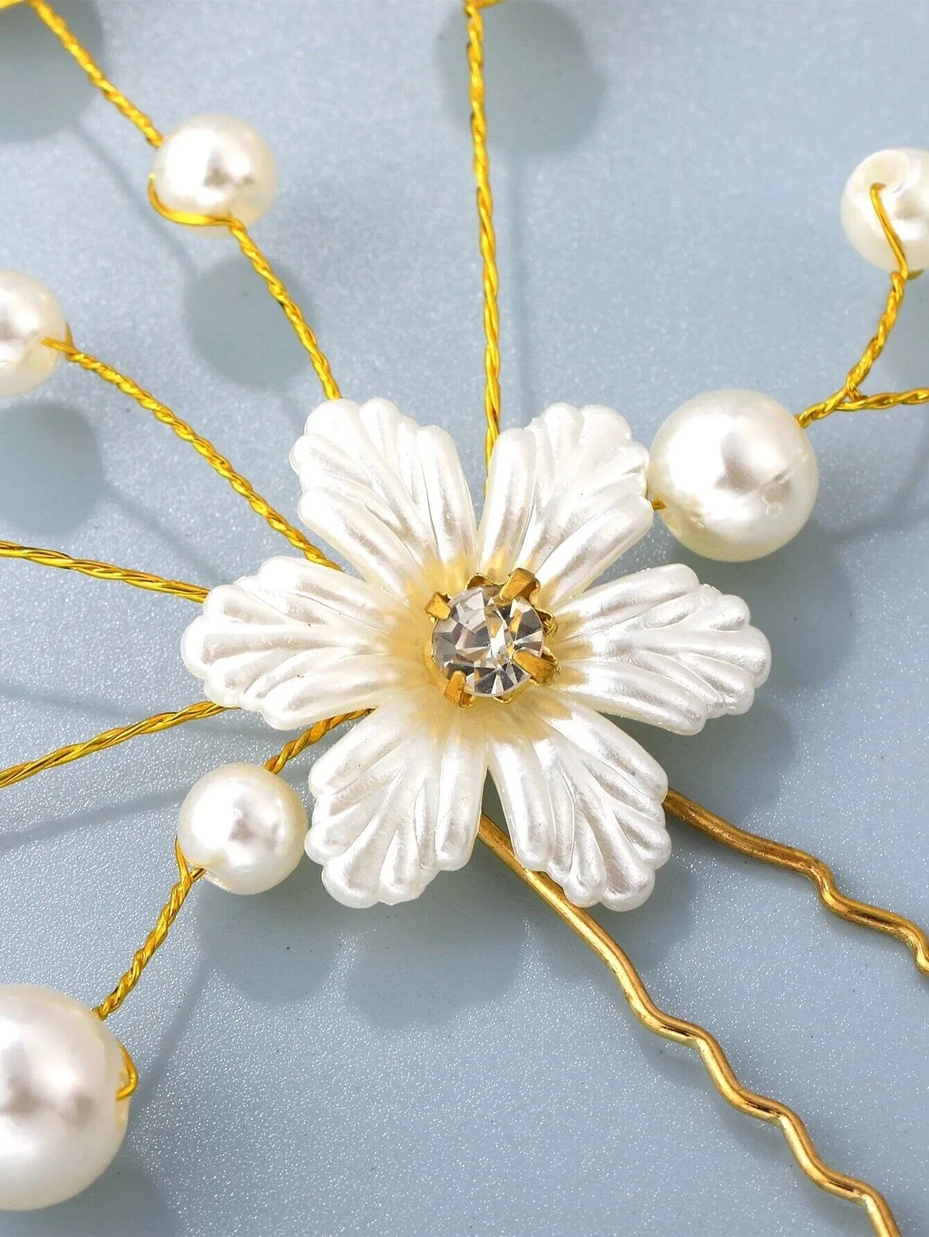 Off White Pearl Flower 2 PC Hairpin Set, Soft Wire Floral Wedding Hair Pins, Bridal Flower Hairpiece