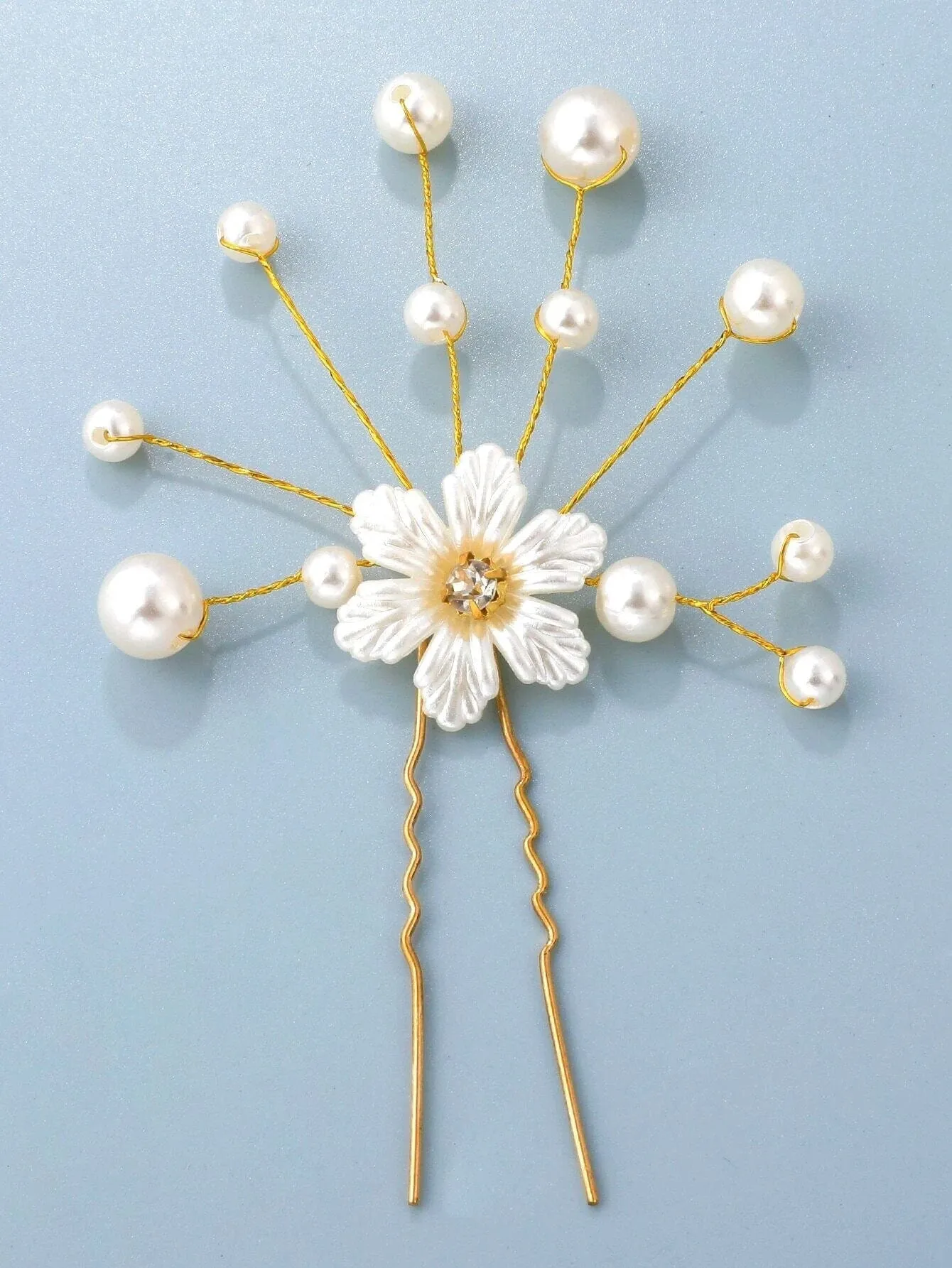 Off White Pearl Flower 2 PC Hairpin Set, Soft Wire Floral Wedding Hair Pins, Bridal Flower Hairpiece