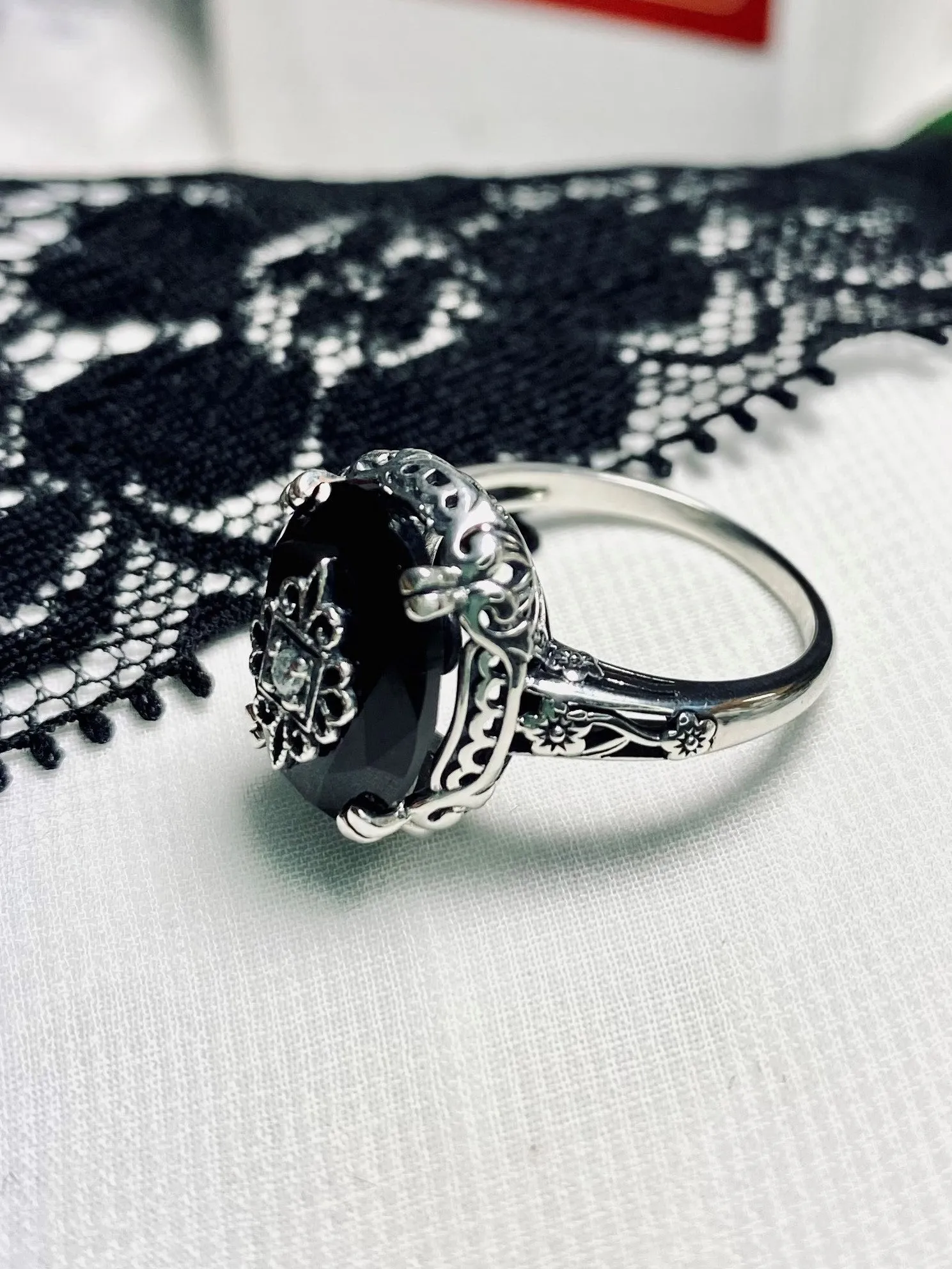 Onyx Ring or Save 15% on Jewelry Set, Sterling Silver Embellishment, Edwardian Jewelry #D70e