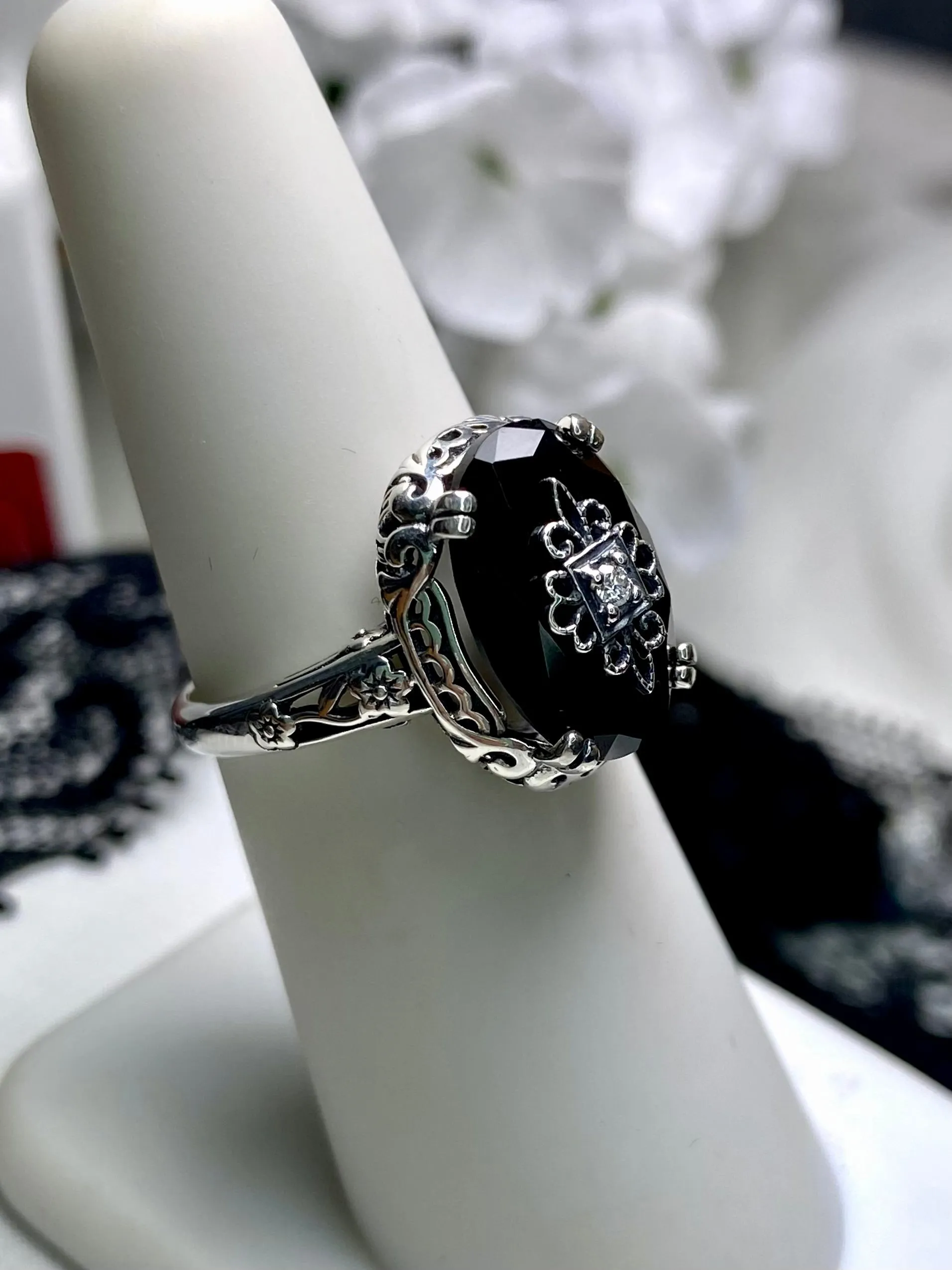 Onyx Ring or Save 15% on Jewelry Set, Sterling Silver Embellishment, Edwardian Jewelry #D70e
