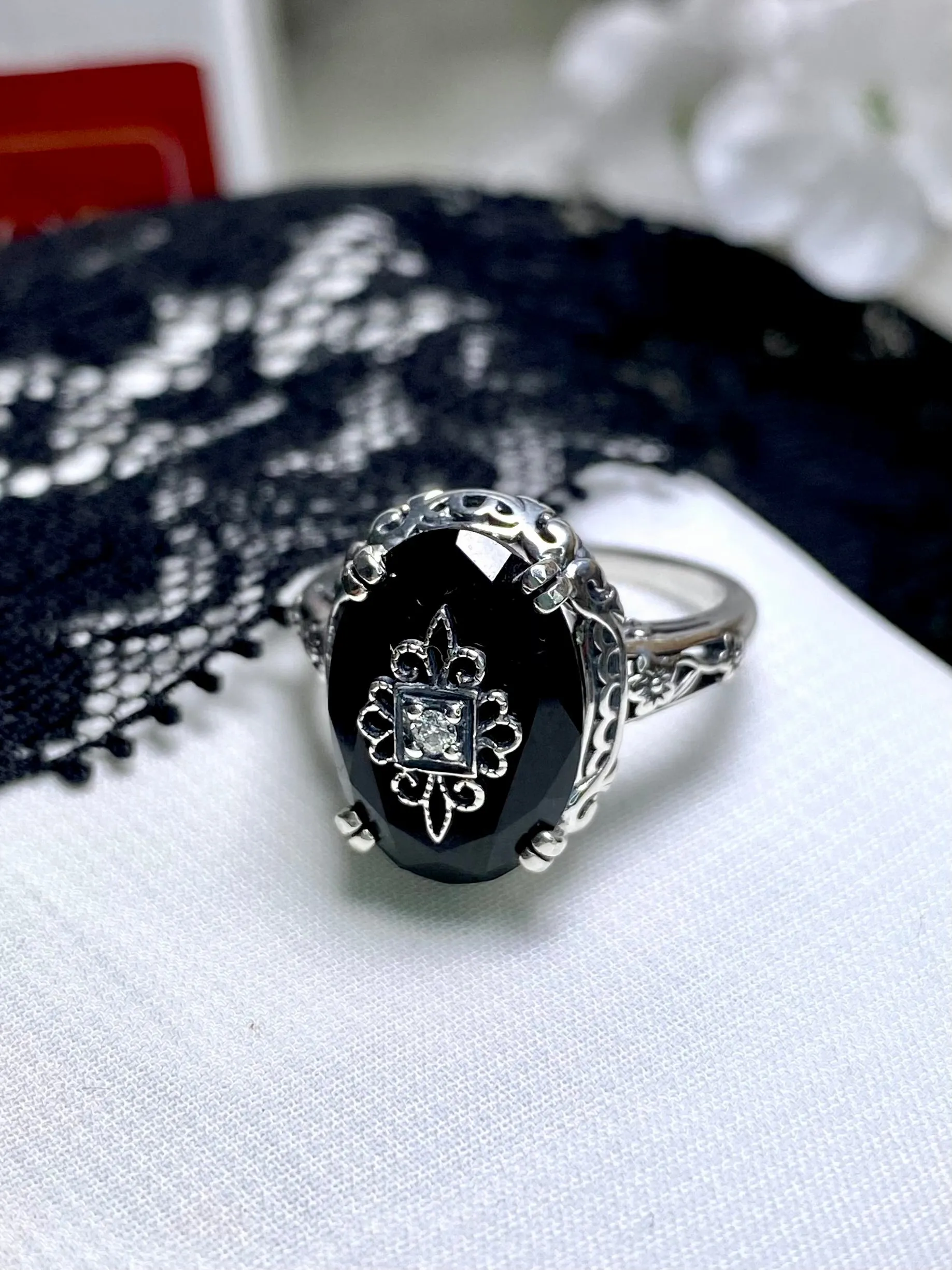 Onyx Ring or Save 15% on Jewelry Set, Sterling Silver Embellishment, Edwardian Jewelry #D70e