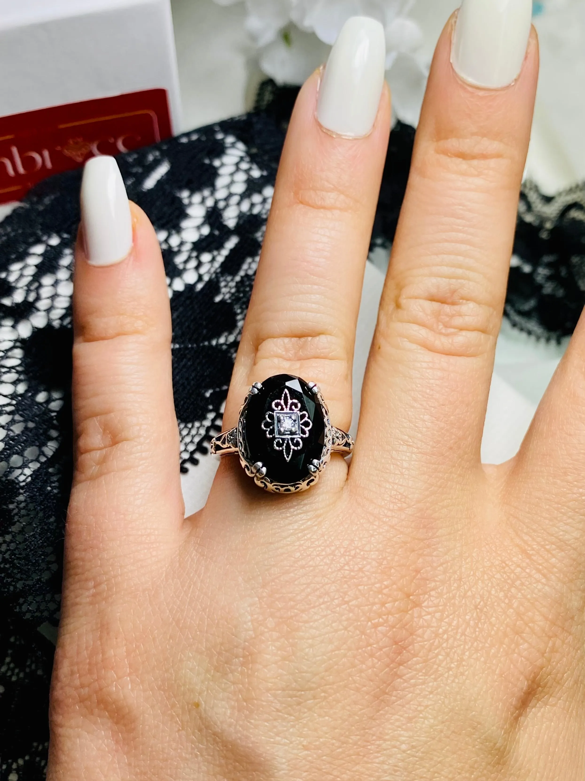 Onyx Ring or Save 15% on Jewelry Set, Sterling Silver Embellishment, Edwardian Jewelry #D70e