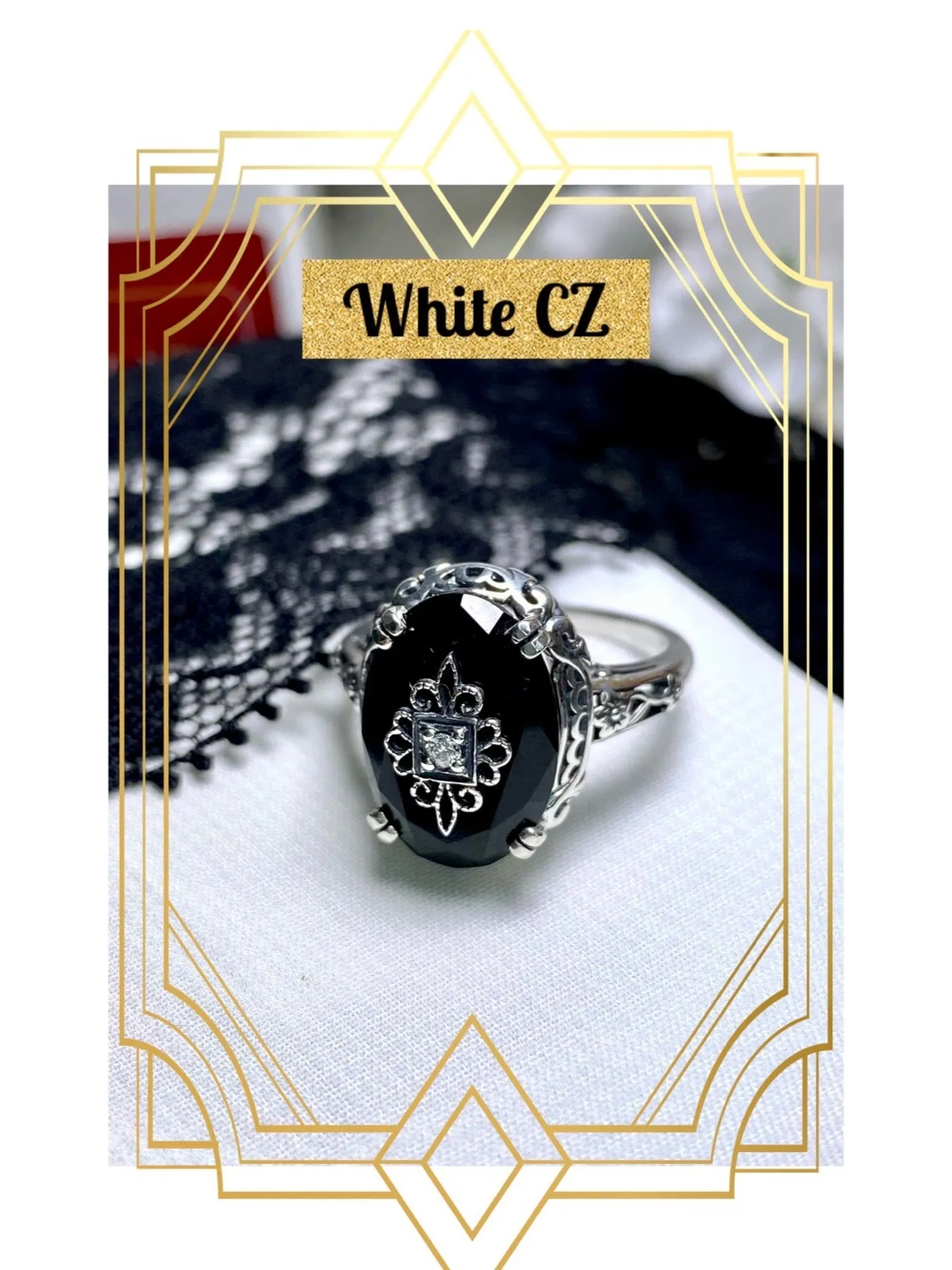 Onyx Ring or Save 15% on Jewelry Set, Sterling Silver Embellishment, Edwardian Jewelry #D70e