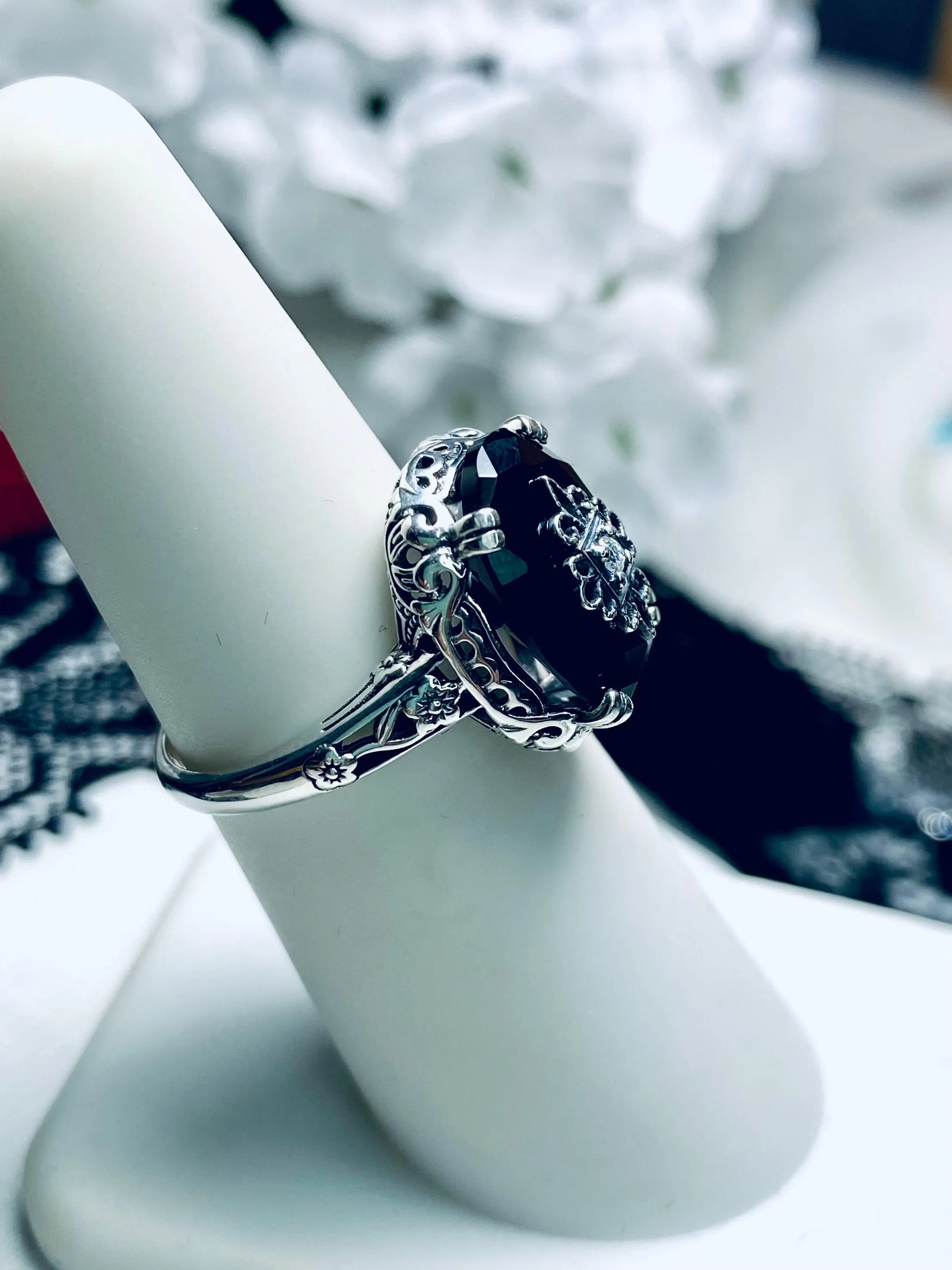 Onyx Ring or Save 15% on Jewelry Set, Sterling Silver Embellishment, Edwardian Jewelry #D70e