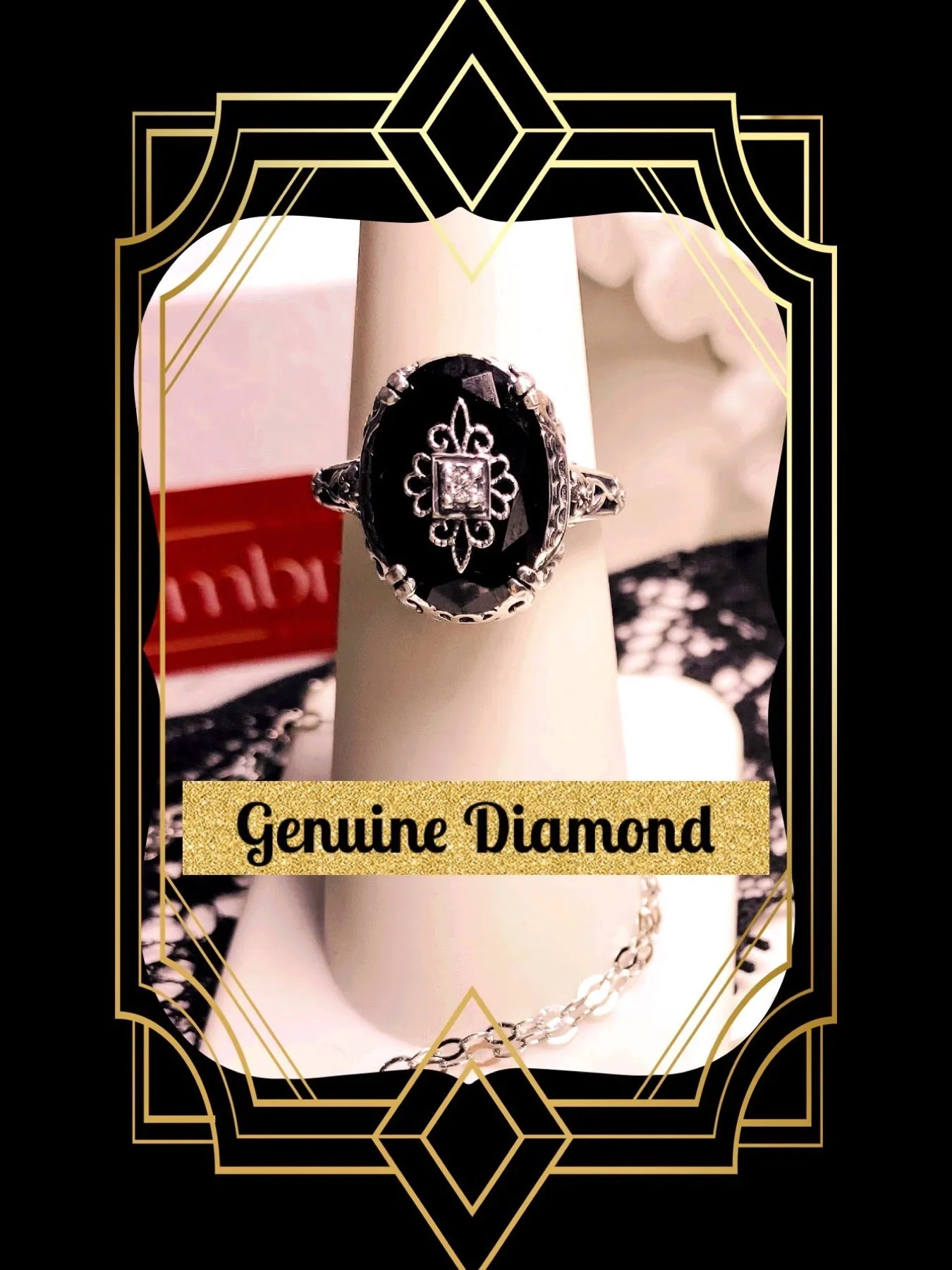 Onyx Ring or Save 15% on Jewelry Set, Sterling Silver Embellishment, Edwardian Jewelry #D70e