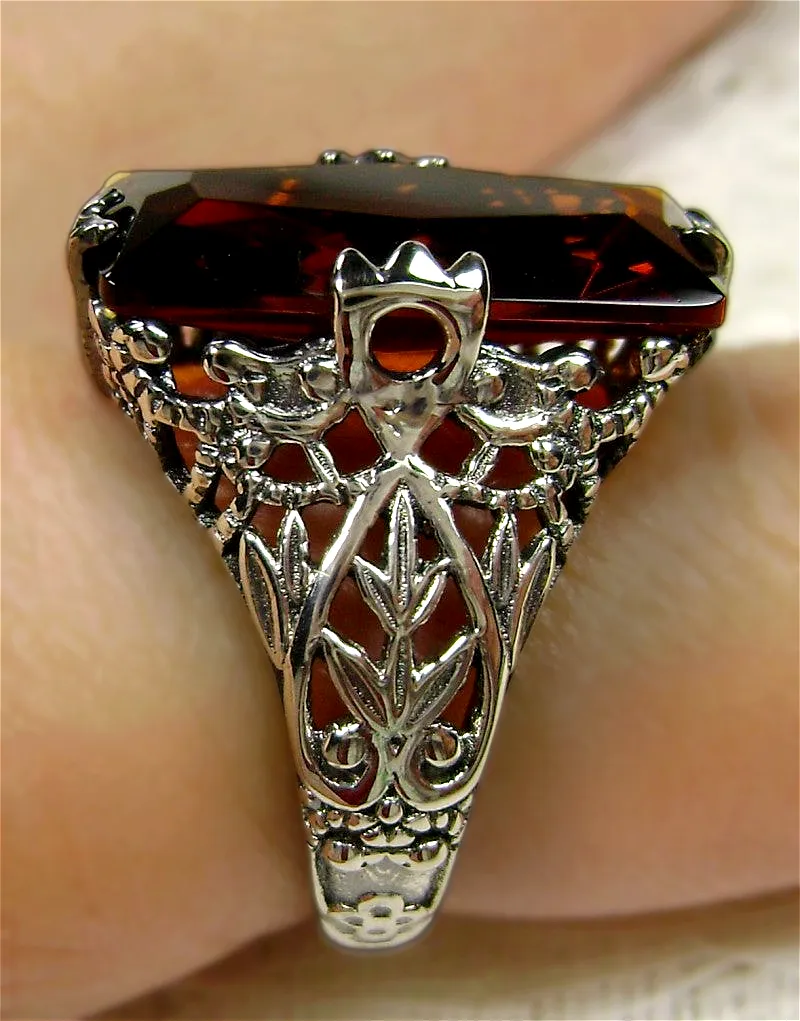 Orange Cognac Citrine Ring, Baguette Intaglio, Victorian Jewelry #D31