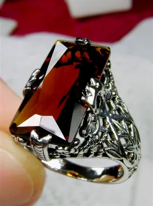 Orange Cognac Citrine Ring, Baguette Intaglio, Victorian Jewelry #D31