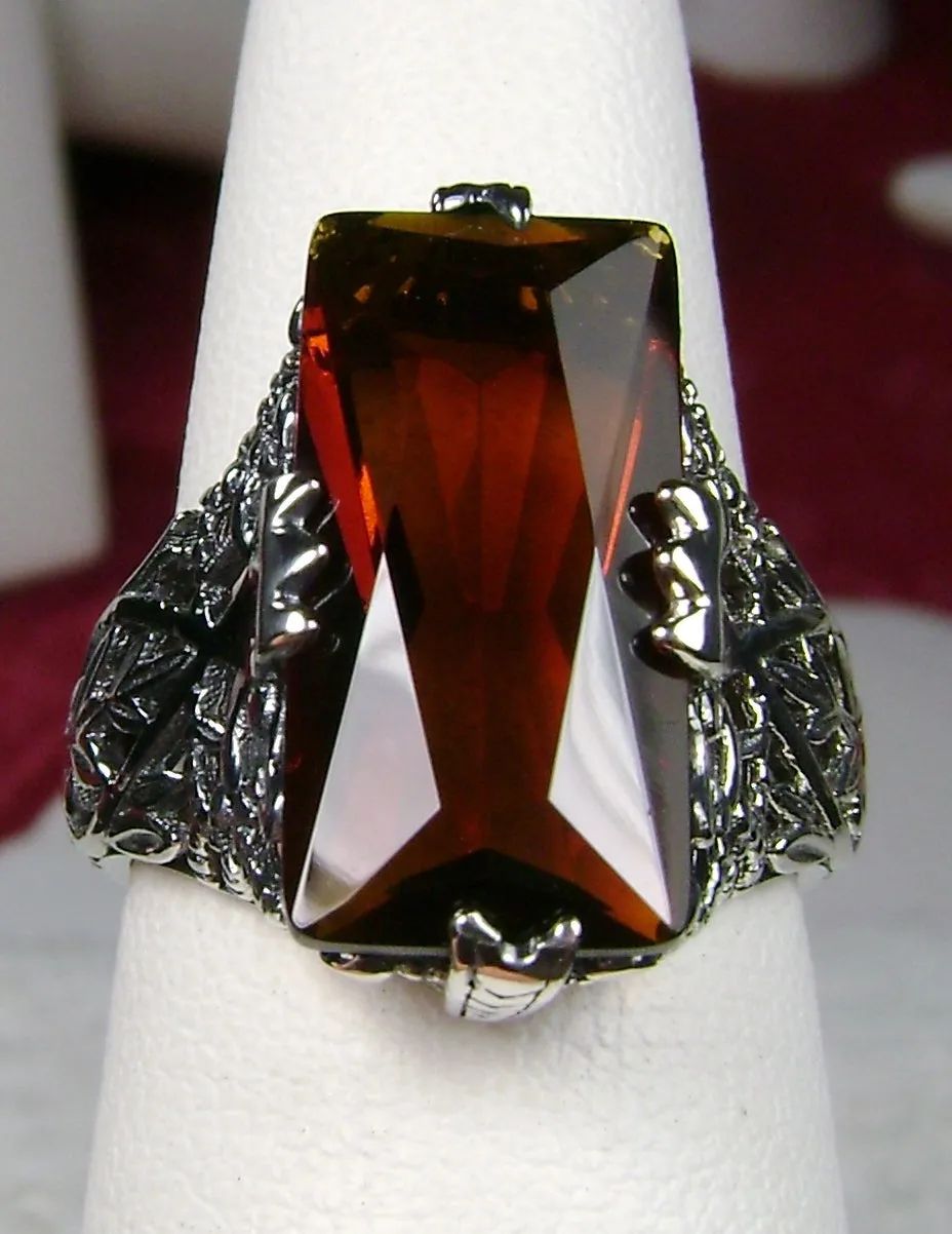 Orange Cognac Citrine Ring, Baguette Intaglio, Victorian Jewelry #D31