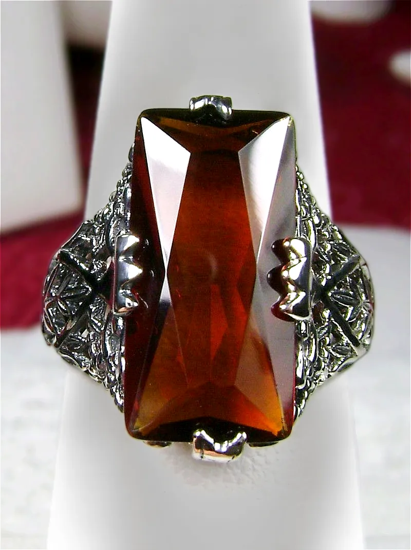 Orange Cognac Citrine Ring, Baguette Intaglio, Victorian Jewelry #D31
