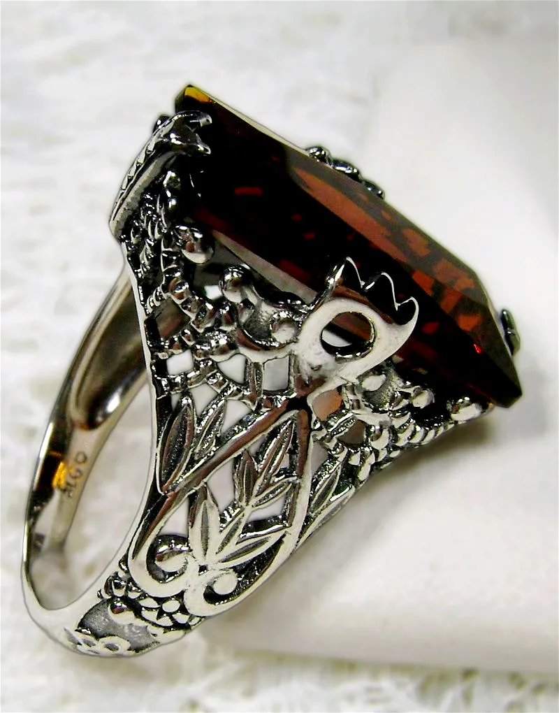 Orange Cognac Citrine Ring, Baguette Intaglio, Victorian Jewelry #D31
