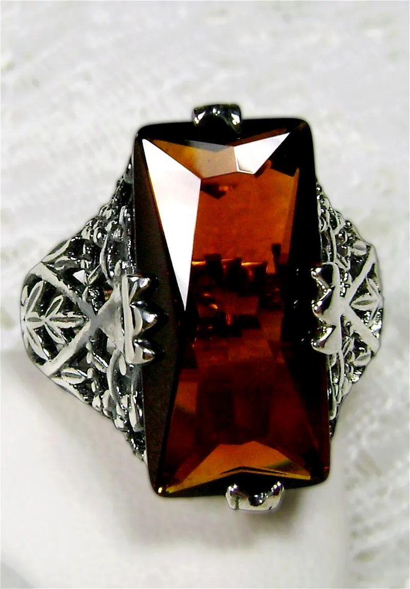 Orange Cognac Citrine Ring, Baguette Intaglio, Victorian Jewelry #D31