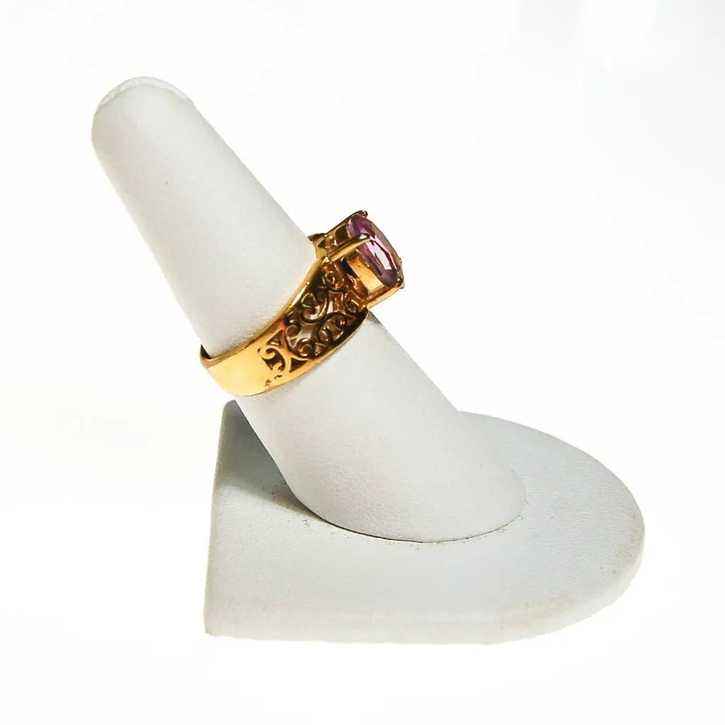 Oval Amethyst Ring, 18kt Gold Plated Band, Filigree Detail
