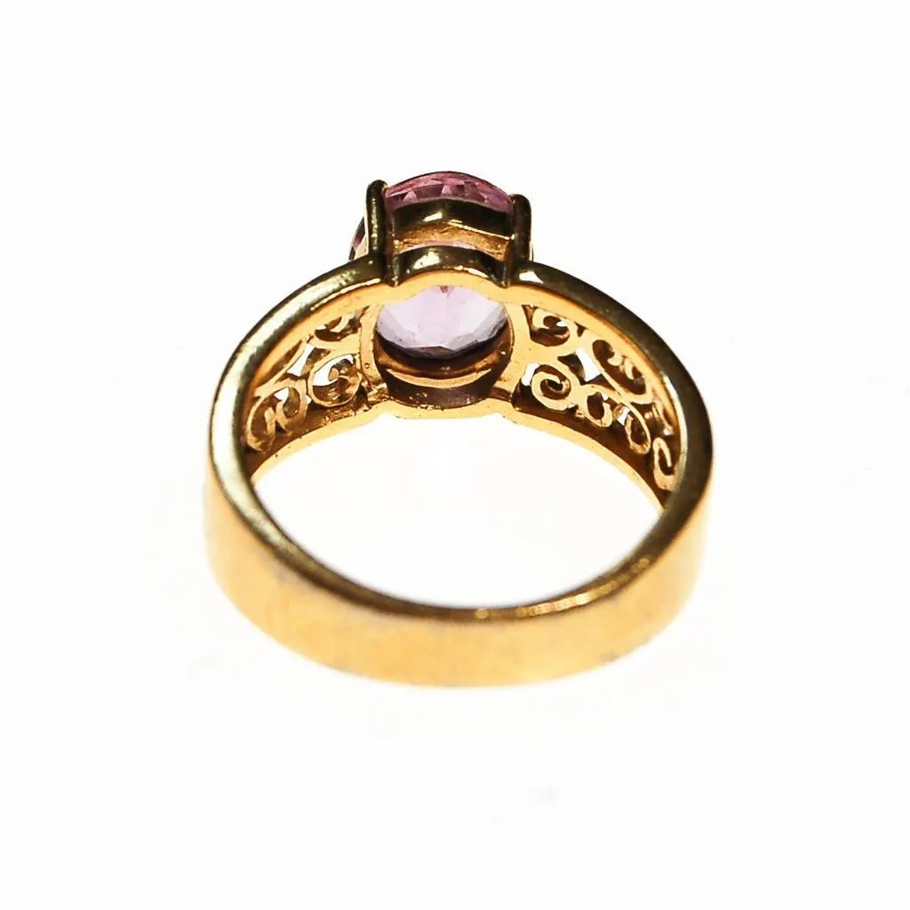 Oval Amethyst Ring, 18kt Gold Plated Band, Filigree Detail