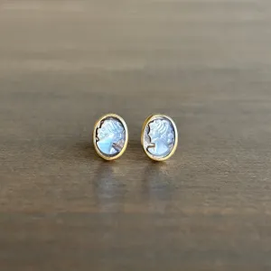 Oval Mother of Pearl Cameo Stud Earrings