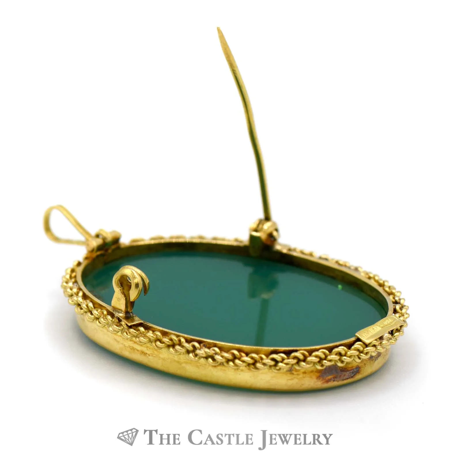 Oval Shaped Blue Cameo Pendant/Broach Combo with Rope Designed Bezel in 18k Yellow Gold