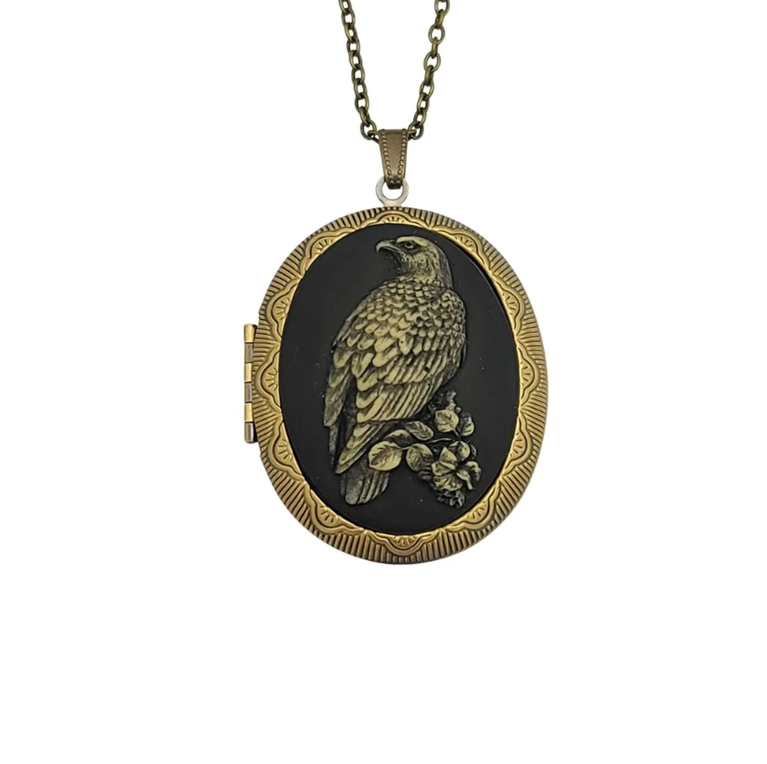 Ox Brass Oval Antiqued Eagle Cameo Locket Necklace  Jewelry