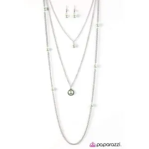 Paparazzi Runway Shine Green Faux Pearls Necklace & Earring Set
