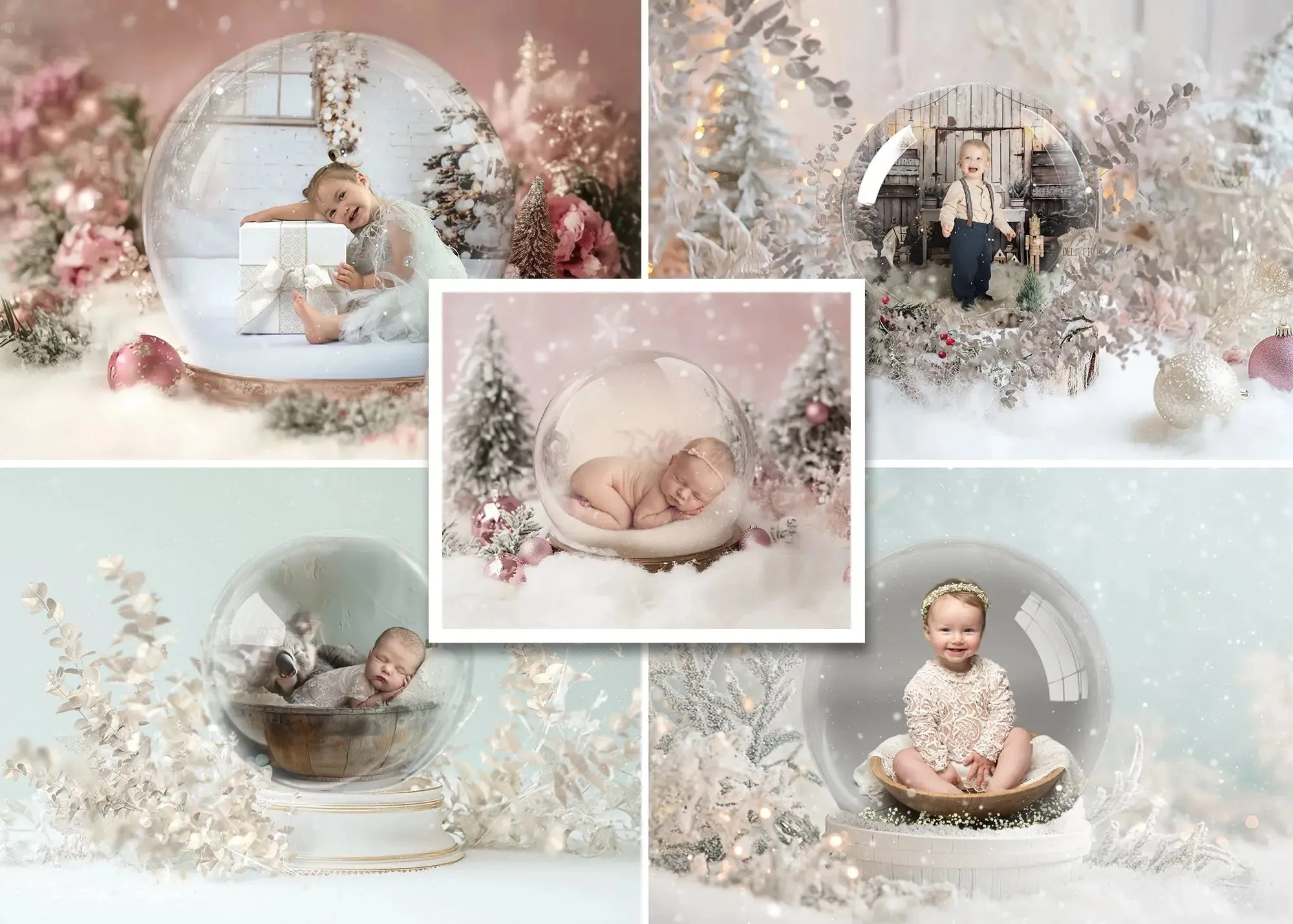 Pastel Snow Globe Digital Backgrounds V3