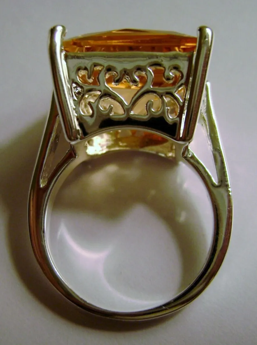 Peach Topaz Art Deco Ring, 12ct Big Square Gem, Vintage Jewelry Design#D45