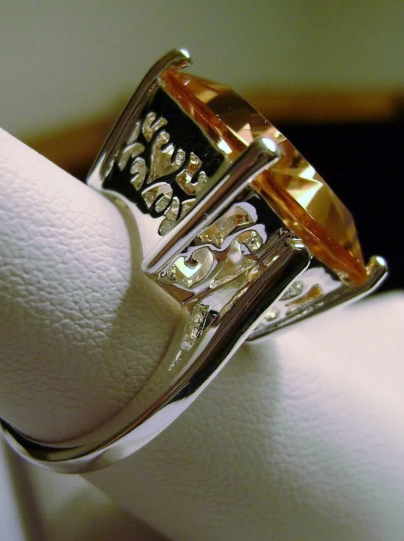 Peach Topaz Art Deco Ring, 12ct Big Square Gem, Vintage Jewelry Design#D45