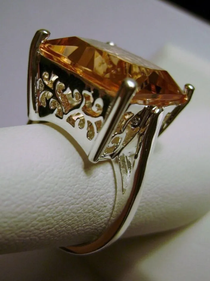 Peach Topaz Art Deco Ring, 12ct Big Square Gem, Vintage Jewelry Design#D45