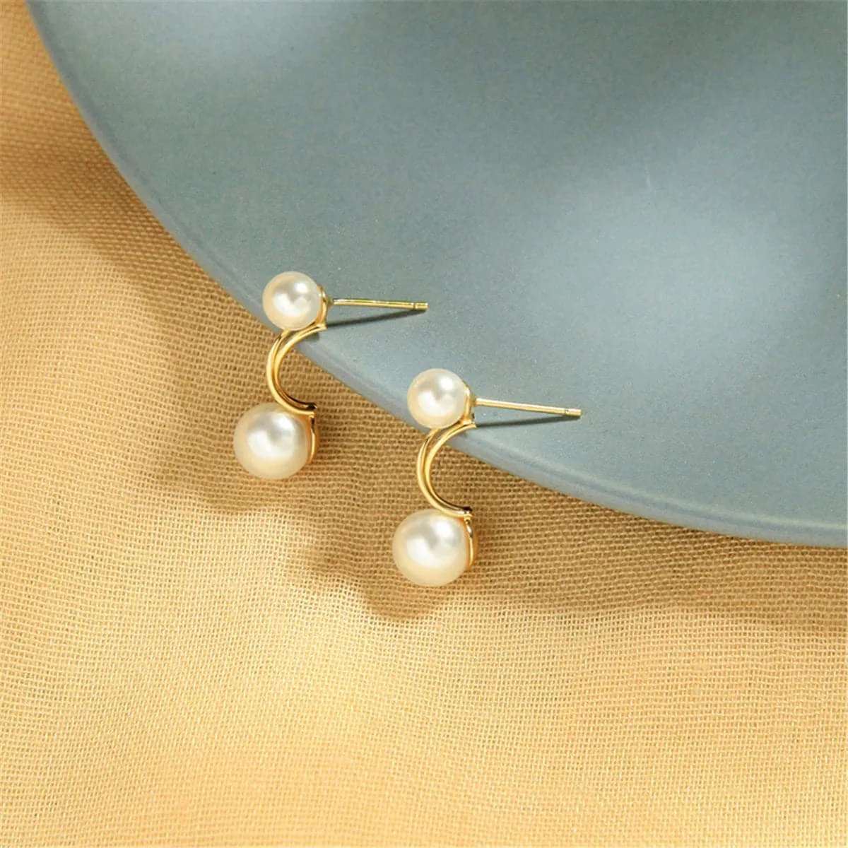Pearl & 18K Gold-Plated Double Drop Earrings