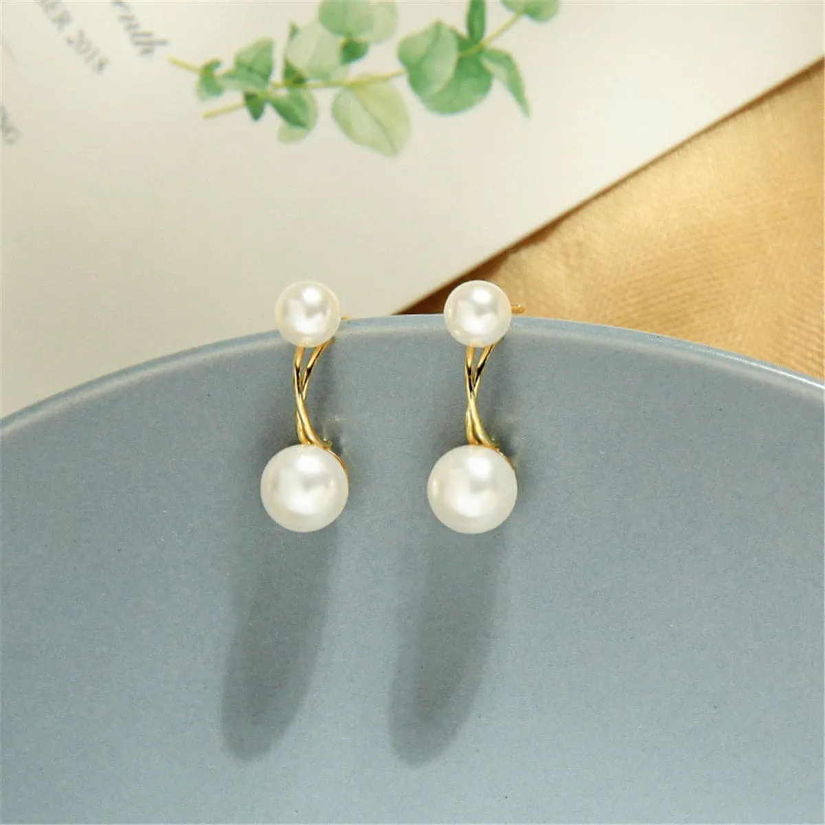 Pearl & 18K Gold-Plated Double Drop Earrings