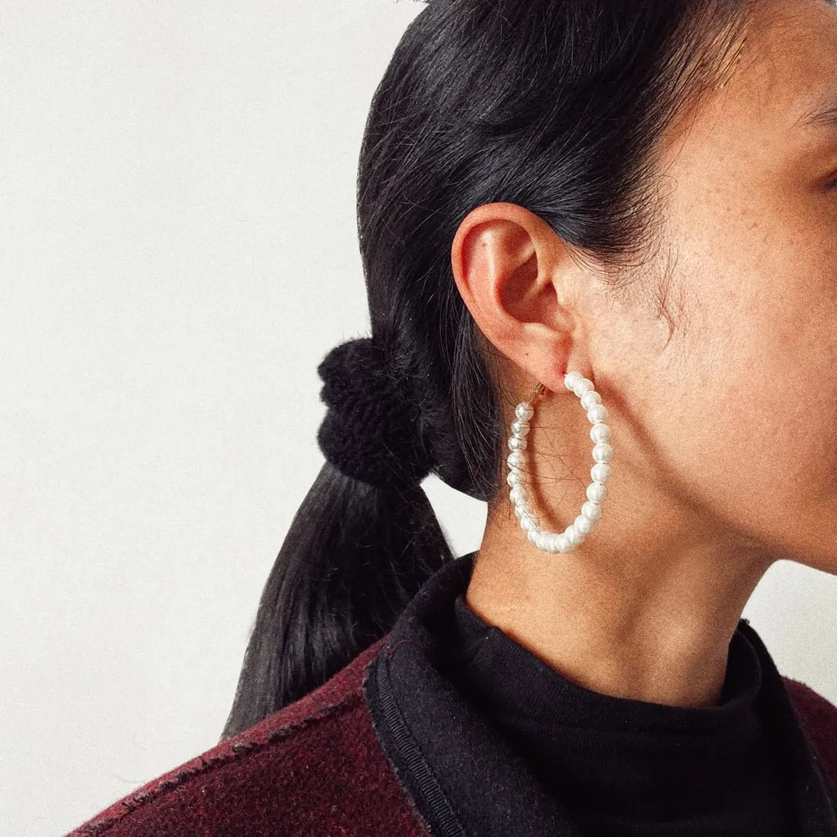 Pearl & 18K Gold-Plated Hoop Earrings