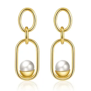 Pearl & 18K Gold-Plated Oval Drop Earrings