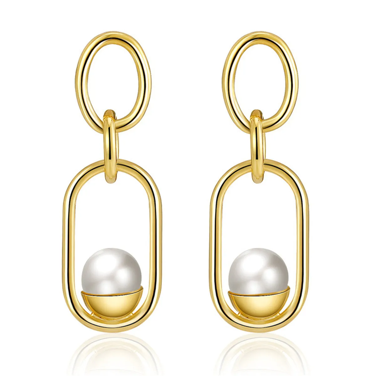 Pearl & 18K Gold-Plated Oval Drop Earrings