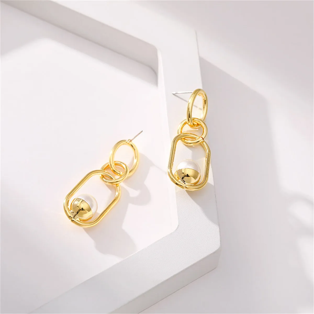 Pearl & 18K Gold-Plated Oval Drop Earrings