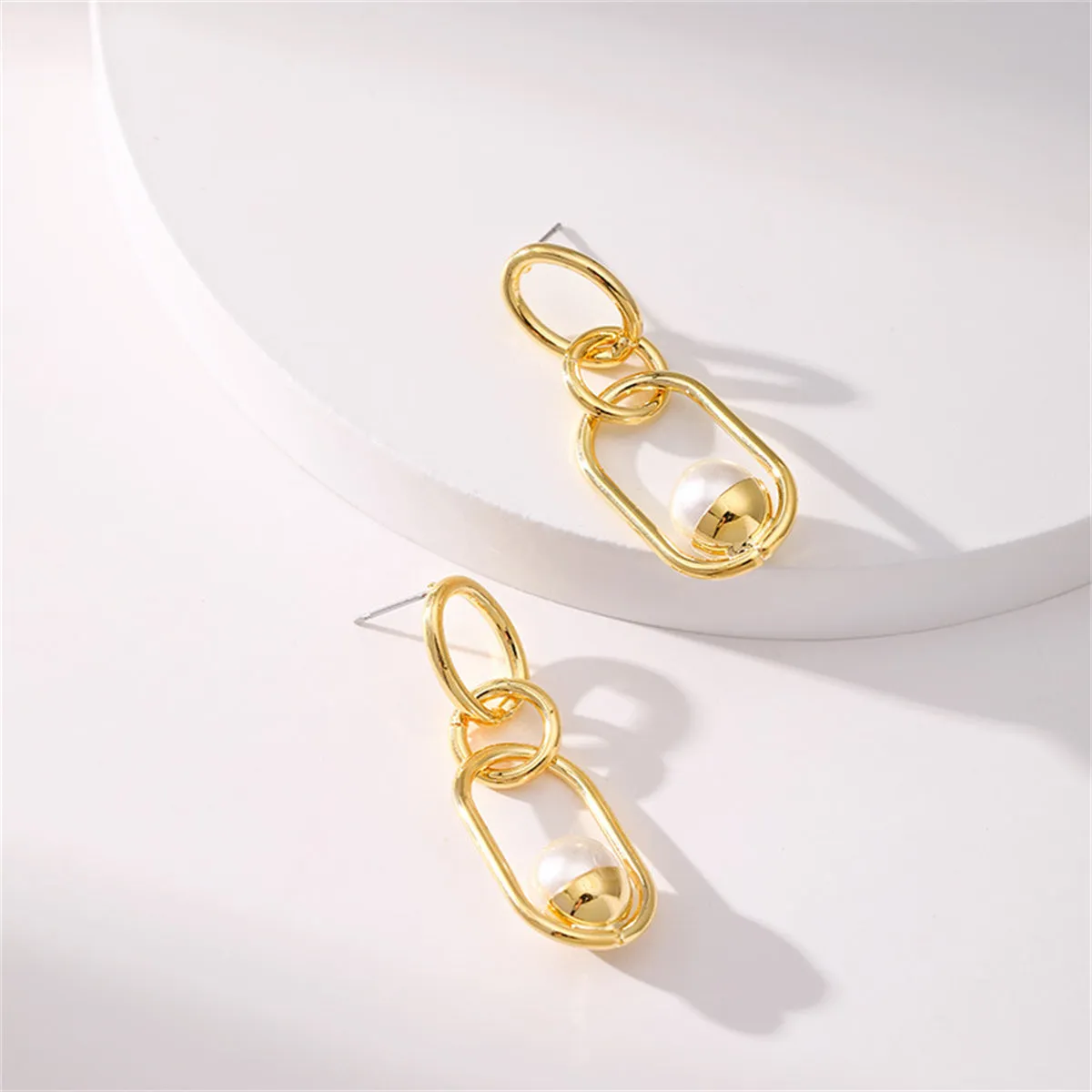 Pearl & 18K Gold-Plated Oval Drop Earrings