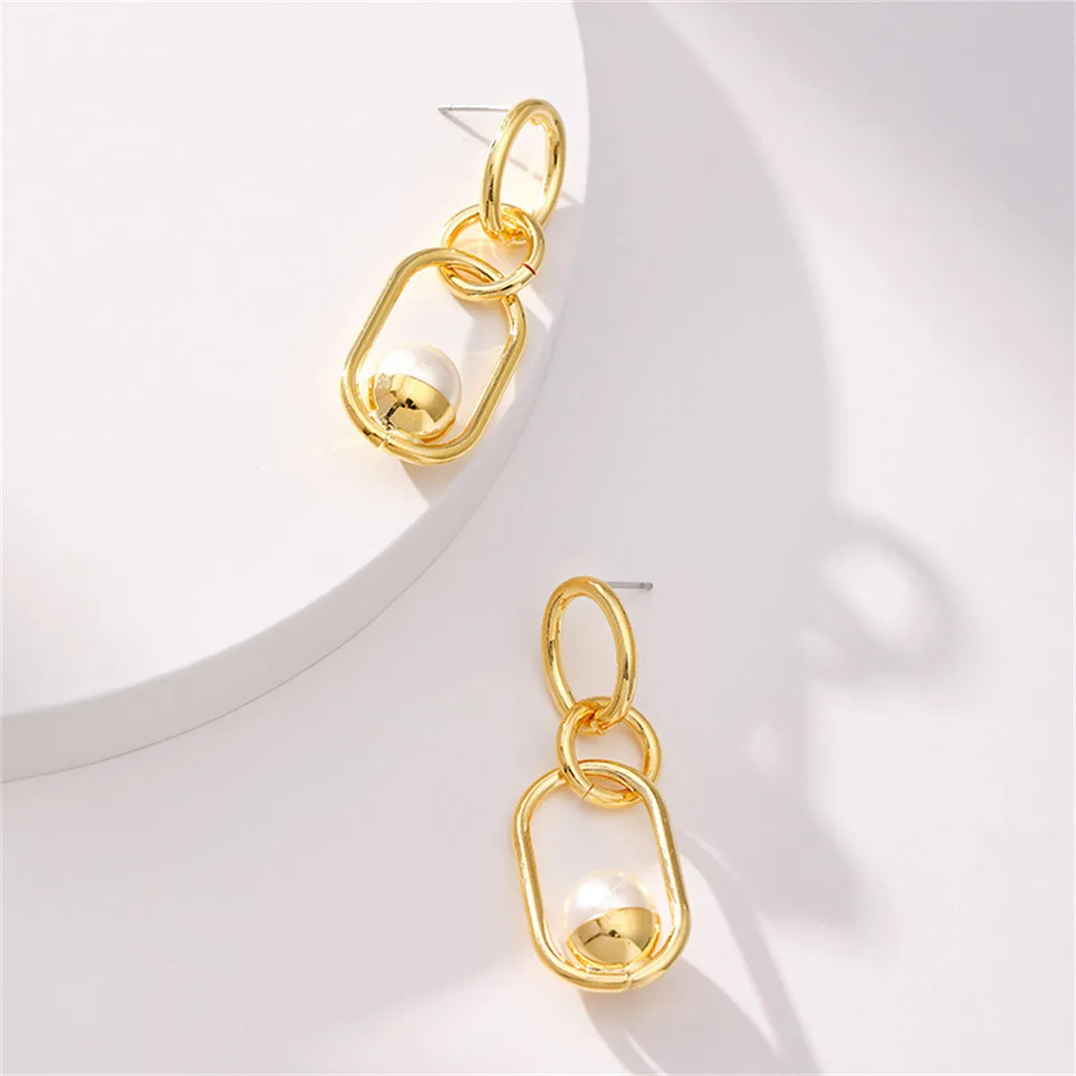 Pearl & 18K Gold-Plated Oval Drop Earrings