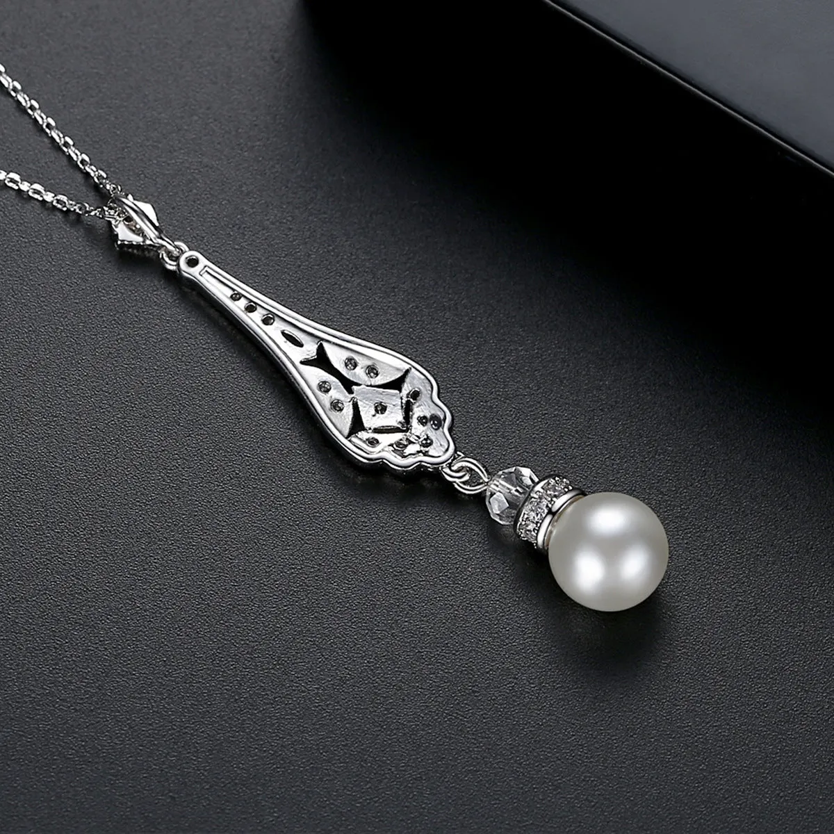 Pearl & Cubic Zirconia Silver-Plated Drop Pendant Necklace