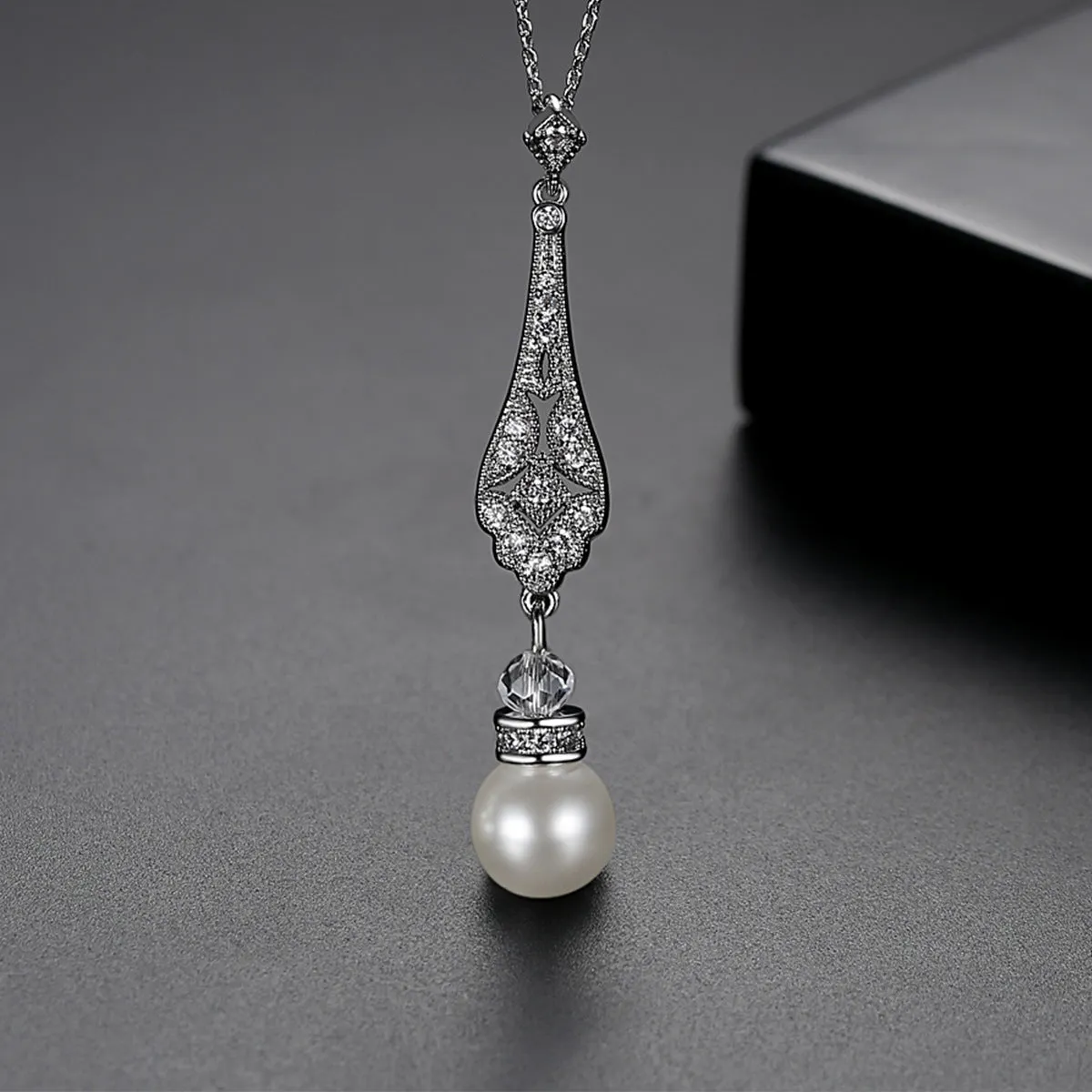 Pearl & Cubic Zirconia Silver-Plated Drop Pendant Necklace