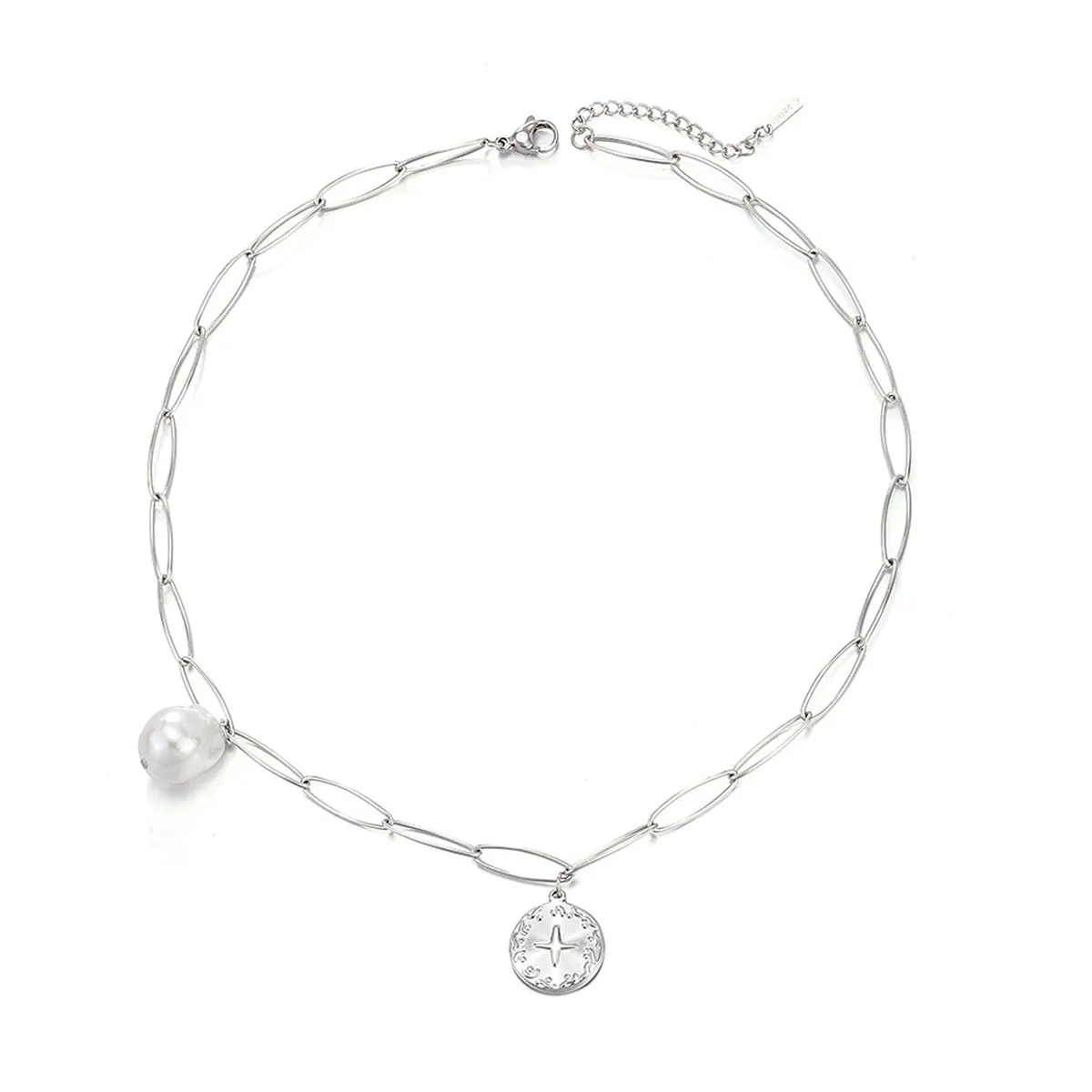 Pearl & Silver-Plated Cross Coin Pendant Necklace