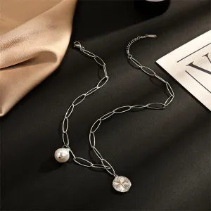 Pearl & Silver-Plated Cross Coin Pendant Necklace