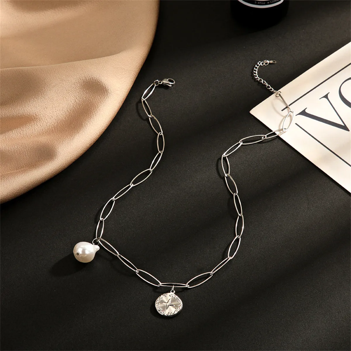 Pearl & Silver-Plated Cross Coin Pendant Necklace