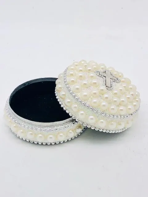 Pearl and Cross Rosary Box (Round)