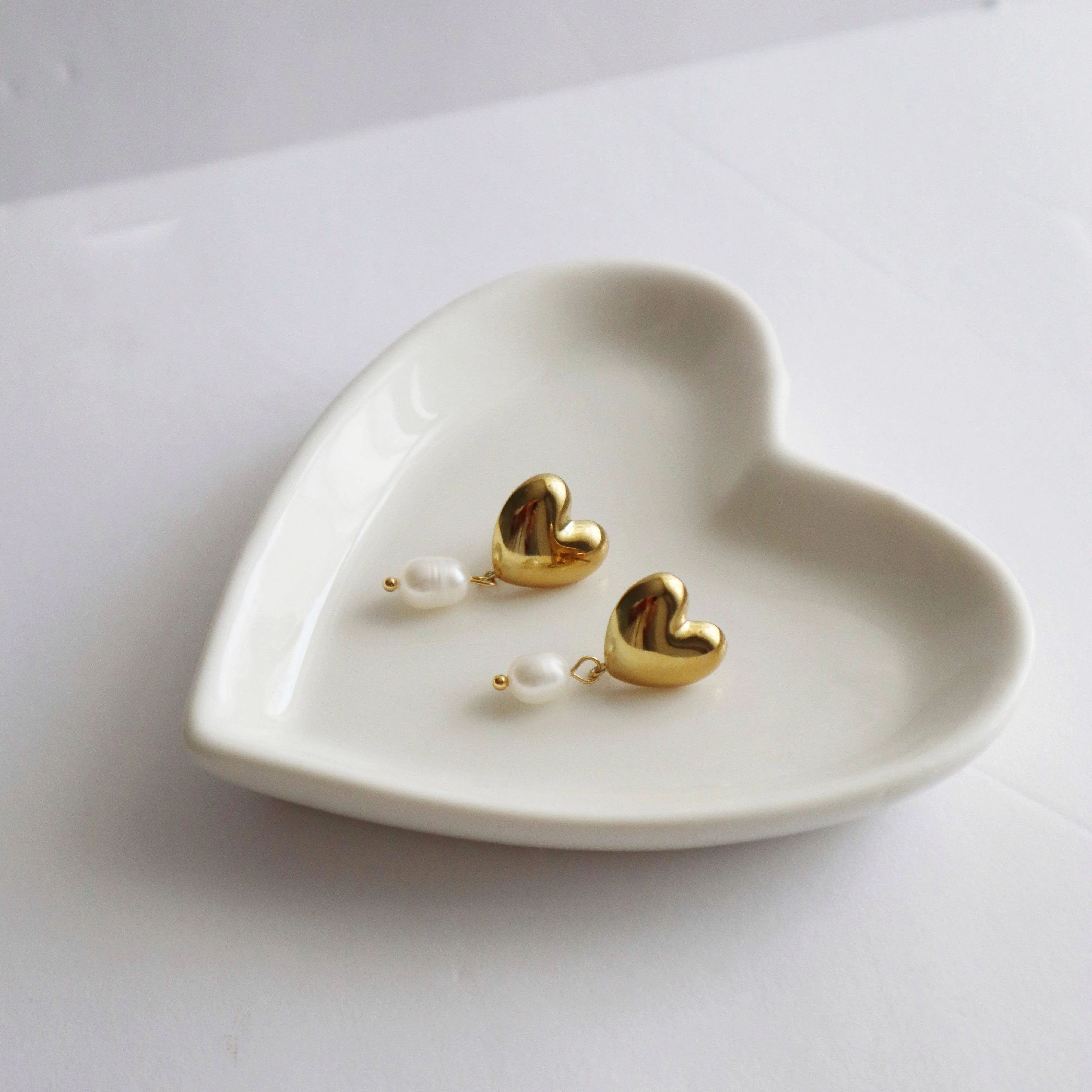 Pearl Drop Heart Earrings