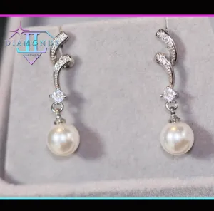 Pearl Earrings | Silver Diamond Pearl Earrings | Womens Pearl Earrings | Pearl earrings for Women