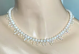 Pearl Moonstone Bridal Collar Necklace