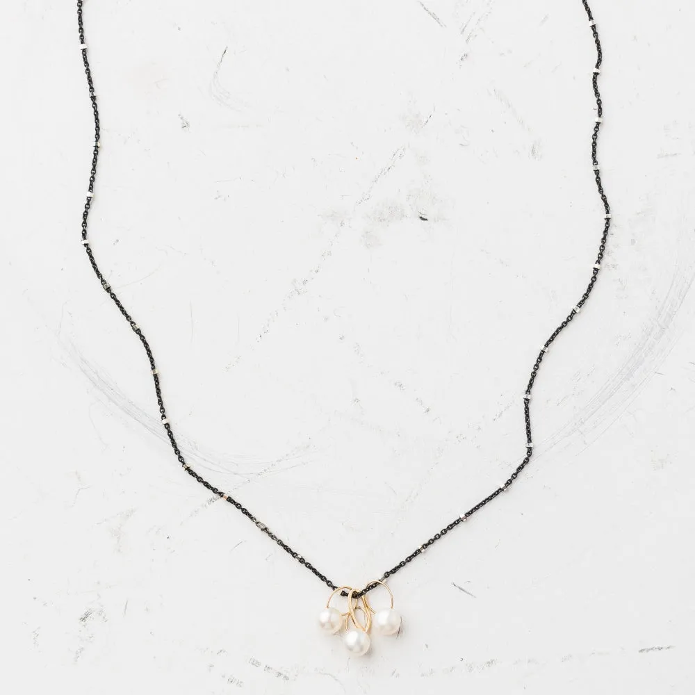 Pearl Trio Drop Necklace on Two-Tone Satellite Chain