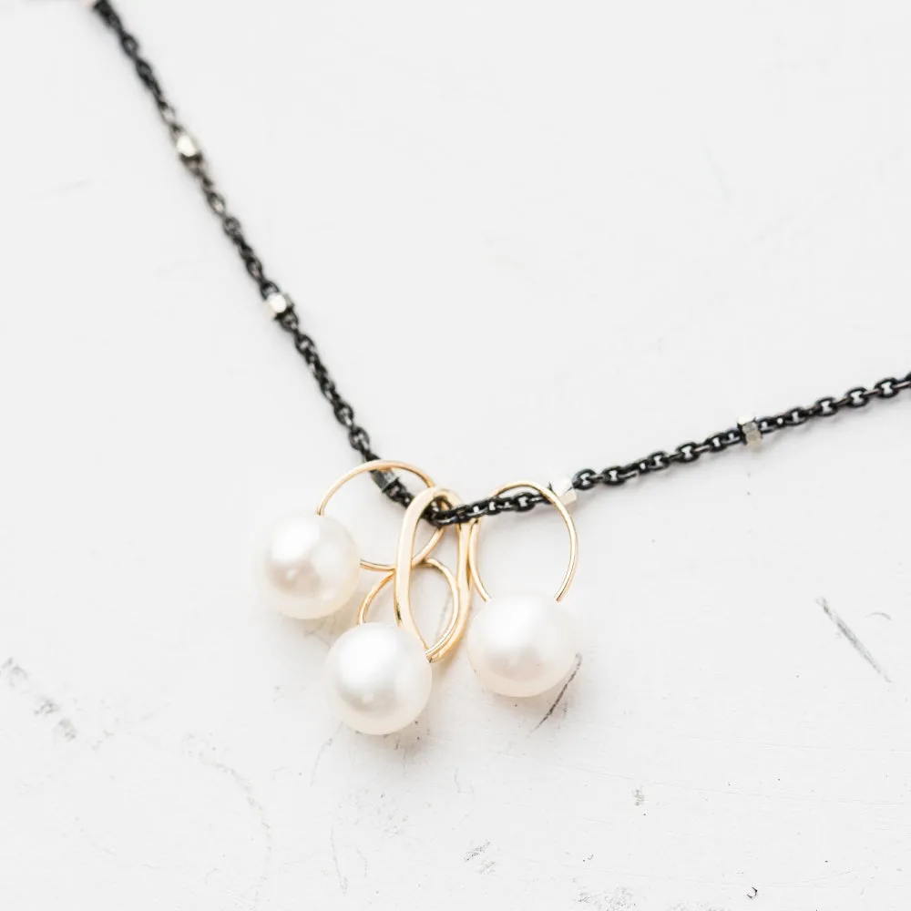 Pearl Trio Drop Necklace on Two-Tone Satellite Chain