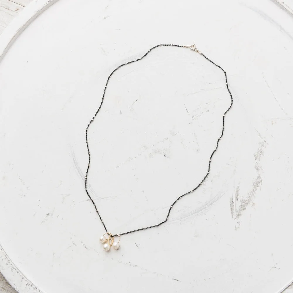 Pearl Trio Drop Necklace on Two-Tone Satellite Chain