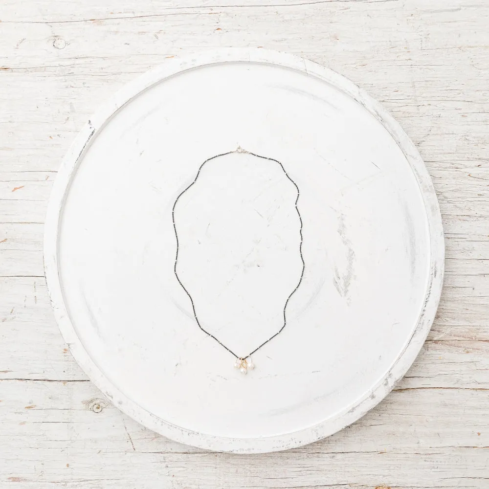 Pearl Trio Drop Necklace on Two-Tone Satellite Chain