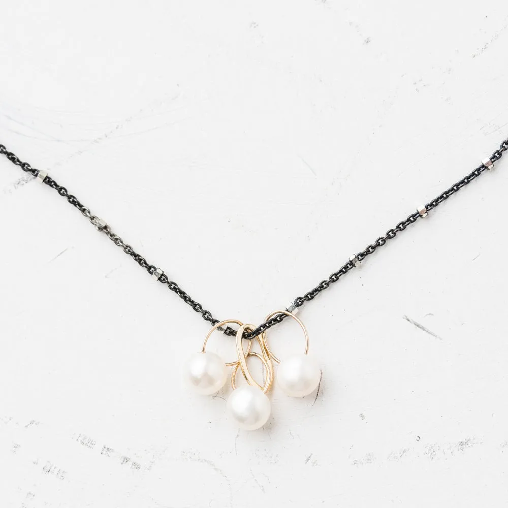 Pearl Trio Drop Necklace on Two-Tone Satellite Chain
