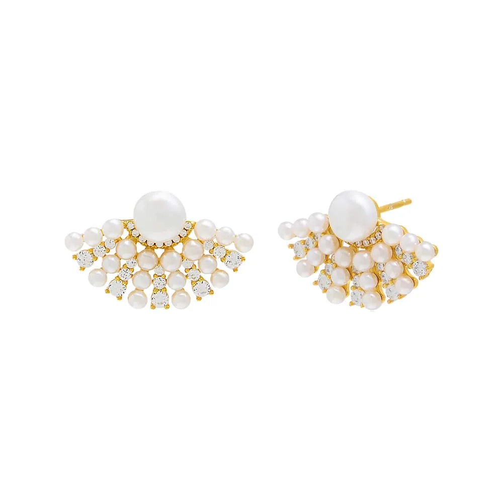 Pearl x CZ Fan Stud Earring