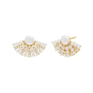 Pearl x CZ Fan Stud Earring